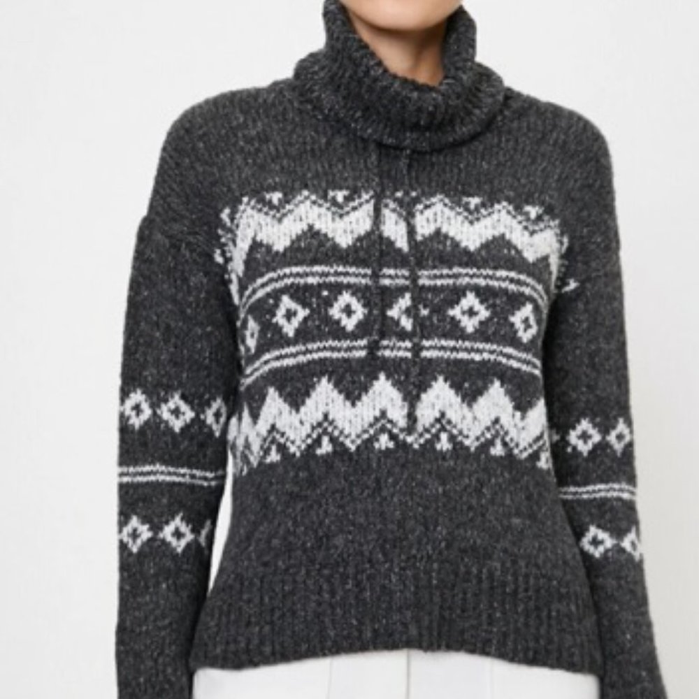 forever 21 funnel neck pullover sweater with drawstrings jacquard pattern